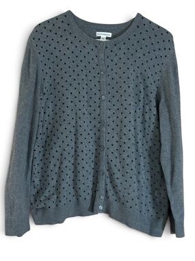 croft & barrow Charcoal Gray Polka Dot Cotton Crewneck Cardigan